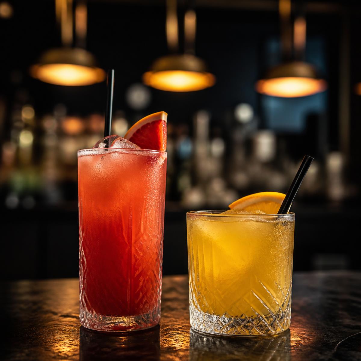 Two cocktails on the bar at Bistro 1